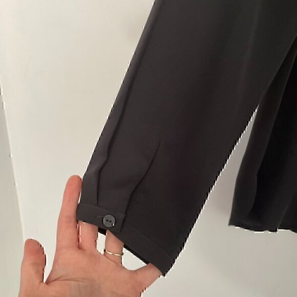 NIC+ZOE NIC ZOE Trimmed Tone Blouse Black Vegan Leather Trim V-Neck Long Sleeve - Picture 6 of 13